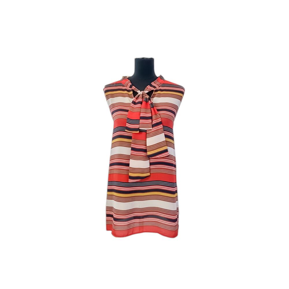 Ann Taylor LOFT Multicolor Striped Tie-Neck Blouse XL